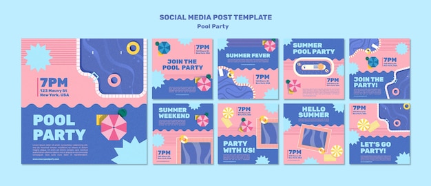 Pool party instagram posts design template