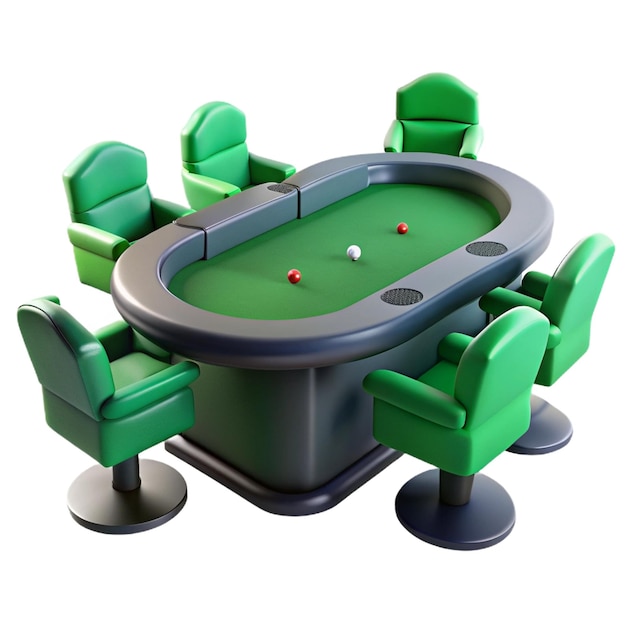 a pool table with a pool table and chairs with a pool table in the middle