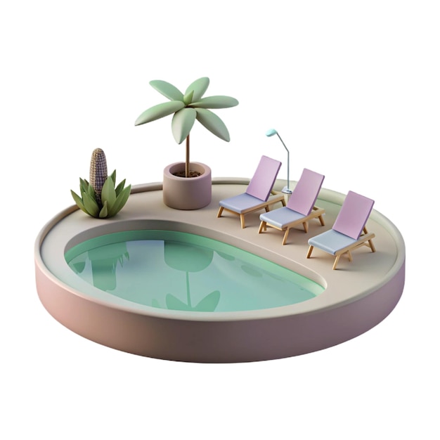 PSD a pool with chairs and a palm tree on the bottom