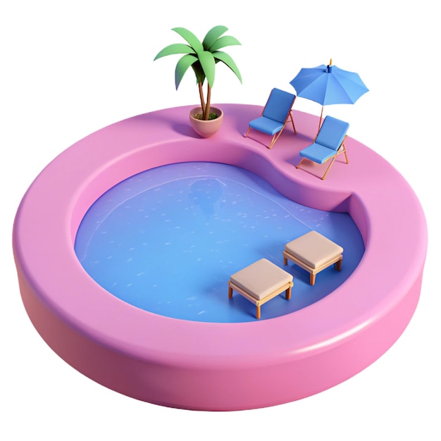 PSD a pool with a palm tree and a chair on the bottom