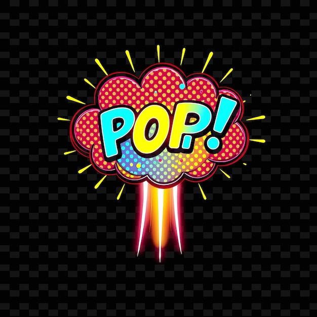 PSD pop art cloud popping with bold colors comic book patterns and retro dots v_isolated_neon_objecti