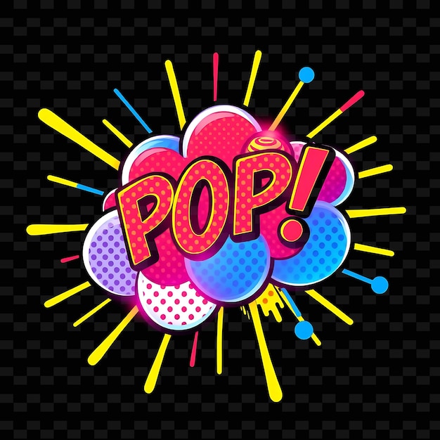 PSD pop art cloud popping with bold colors comic book patterns and retro dots v_isolated_neon_objecti