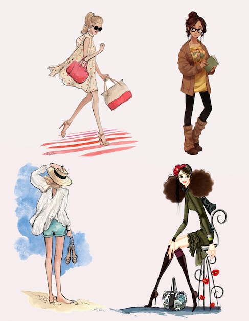 PSD pop art fashion and beautiful girl fashion cartoon