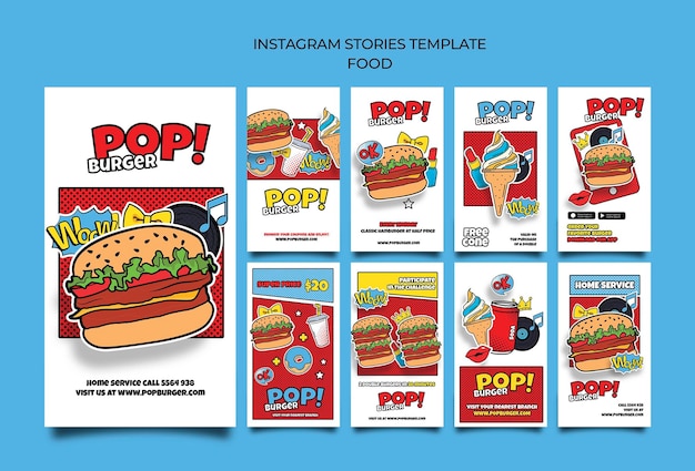 PSD pop art food social media stories