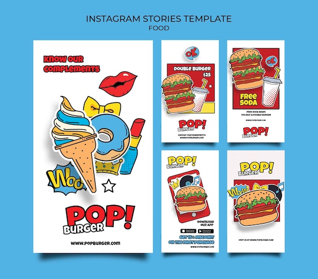 Pop art food social media stories