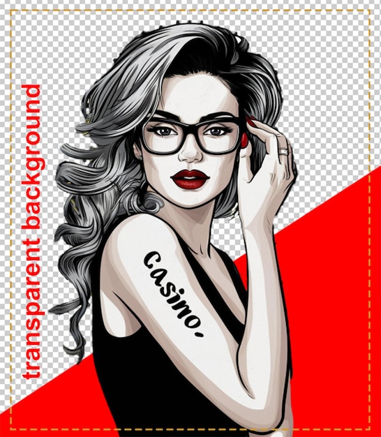 The pop art illustration depicts a fashionable and selfassured woman with glasses