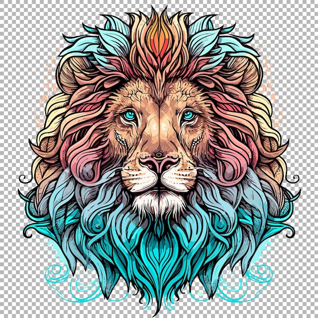 Pop art Lions head with transparent background for Tshirt design AI generated