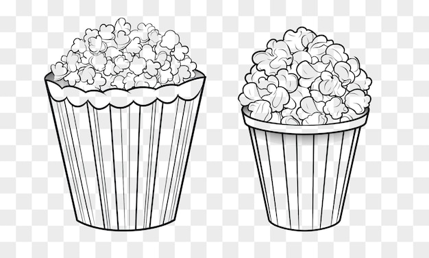 PSD popcorn bucket coloring page isolated on transparent background