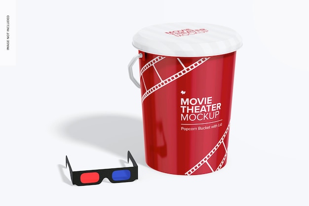 PSD popcorn bucket with lid mockup with glasses