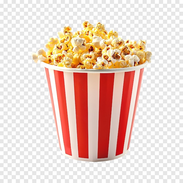 Popcorn in a red white striped paper box isolated on transparent background