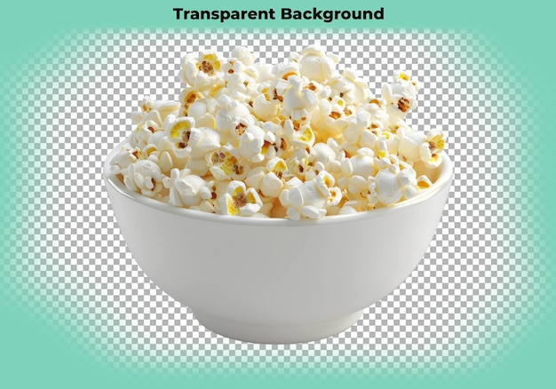 Popcorn in white bowl isolated on transparent background