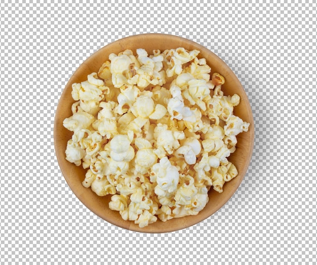 Popcorn in a wood bowl on alpha layer