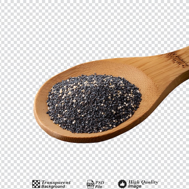 Poppy and white sesame seeds in a wooden spoon isolated on transparent background