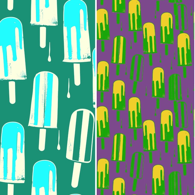 PSD popsicles with drip shapes and retro design with asymmetrica illustration vector pattern designs