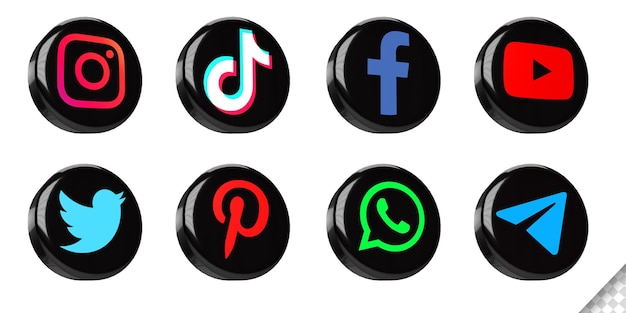 Popular social media icons collection sphere logo 3d render