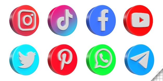 Popular social media icons logo collection 3d render