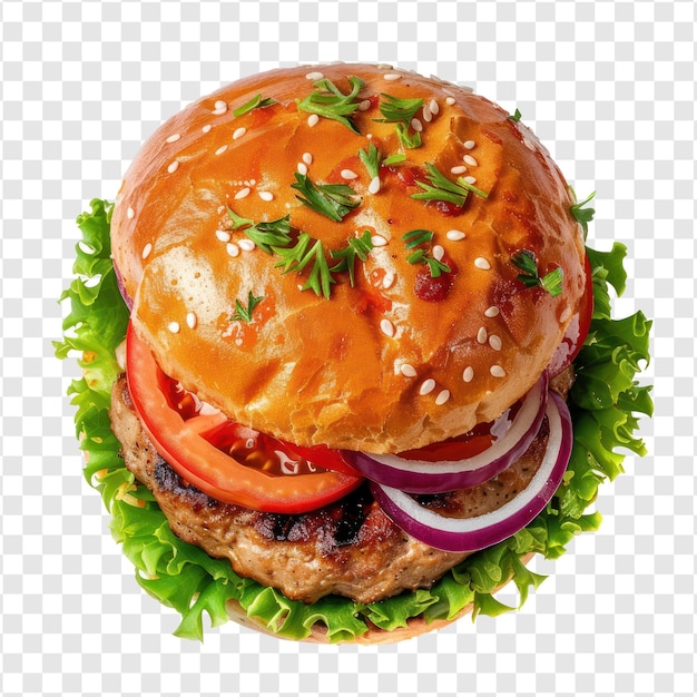 pork burger top view full length on transparency background PSD