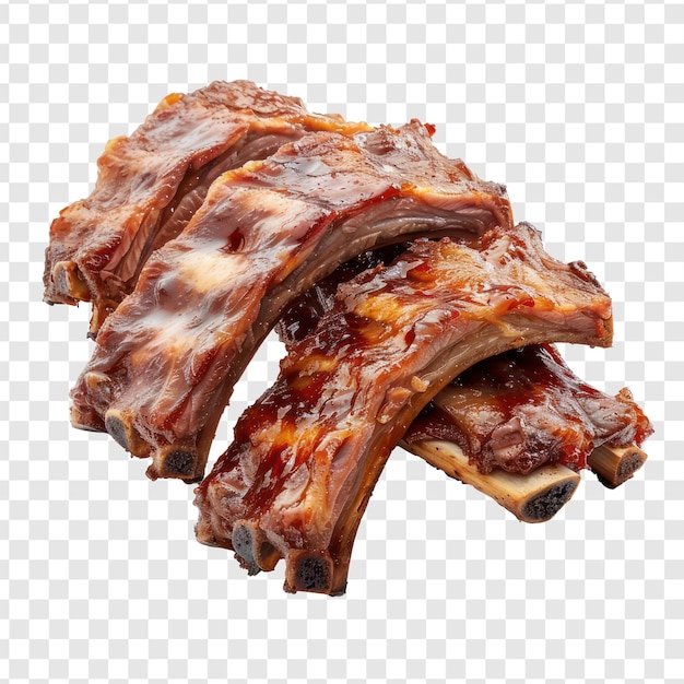 PSD pork ribs side view full length on transparency background psd