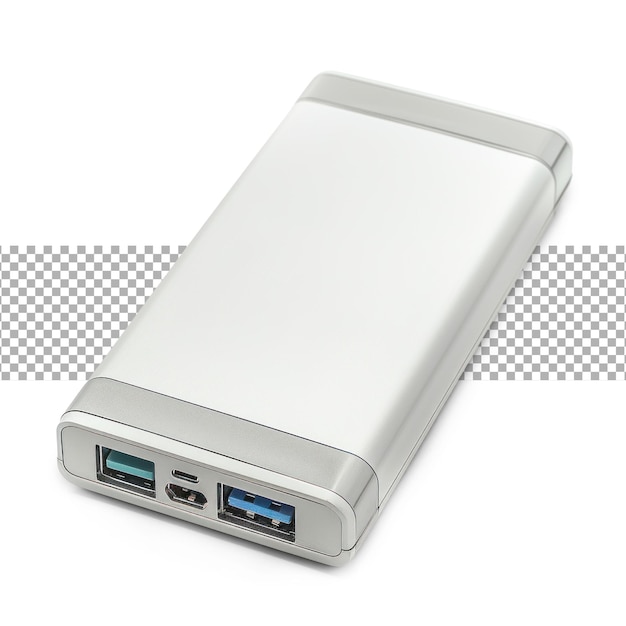 PSD a portable power bank with multiple charging ports isolated on transparent background