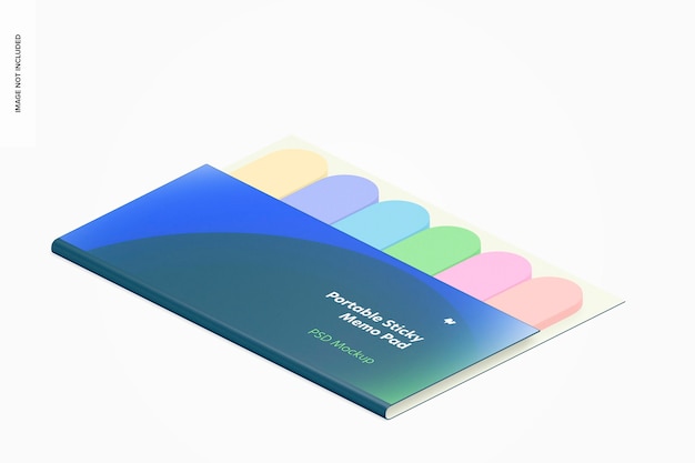 Portable Sticky Memo Pad Mockup, Isometric Right View