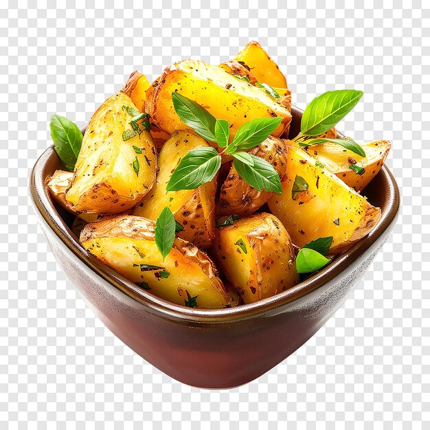 Portion of fresh baked Potato Wedges with herbs isolated on a transparent background