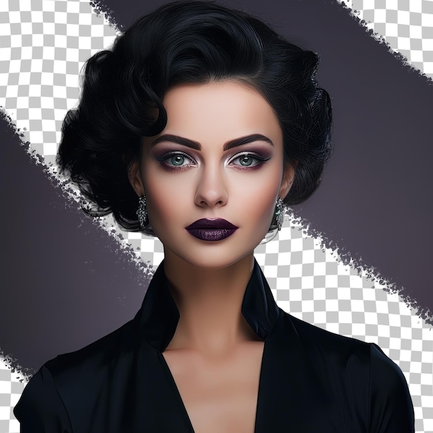 Portrait of an attractive woman in evening makeup against a transparent background