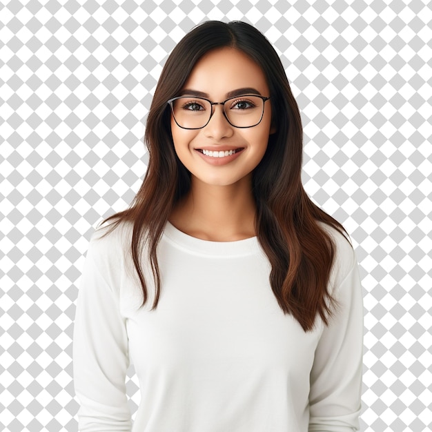 Portrait of an attractive woman wearing glasses isolated on transparent background PNG file format