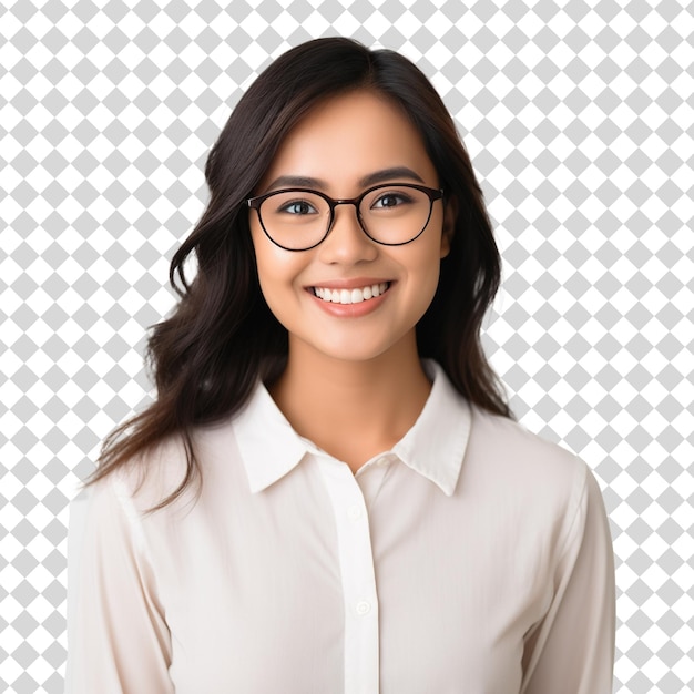 Portrait of an attractive woman wearing glasses isolated on transparent background PNG file format