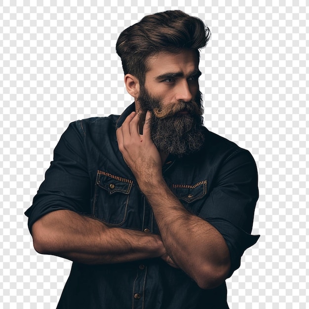 PSD portrait of a bearded man in a denim shirt