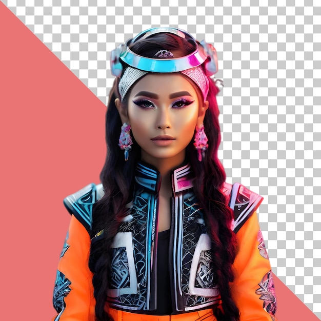 PSD portrait of beautiful girl in futuristic technopunk outfit fashion model