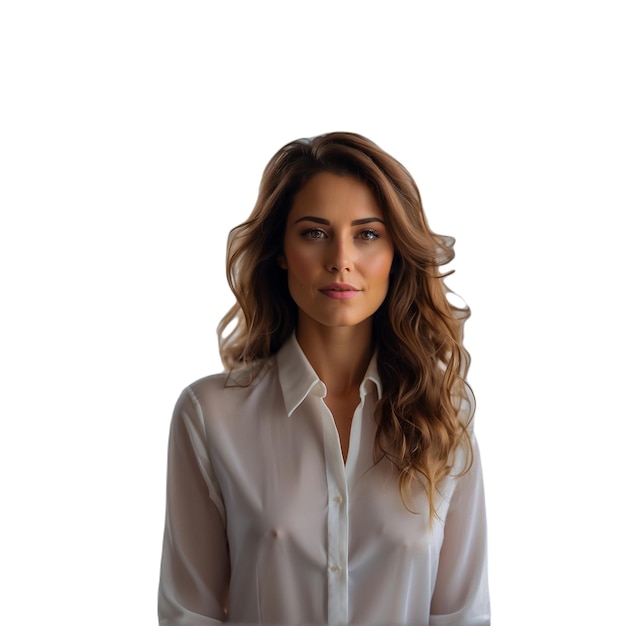 Portrait of beautiful young woman with green eyes and long curly hair