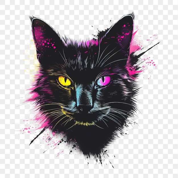 PSD portrait of black cat isolated on transparent background png