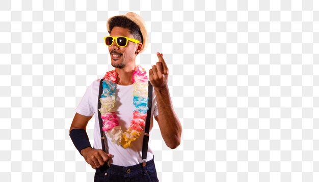 Portrait of Black Man With Carnival Props Isolated on Orange Background