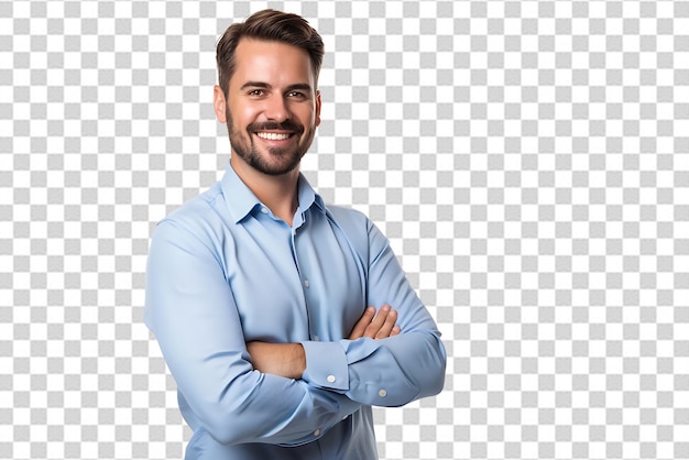 portrait of businessman arm crossed on isolated background