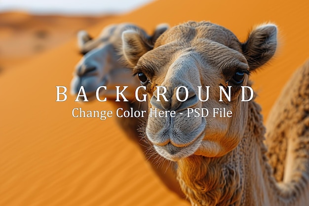 Portrait camel head closeup in the desert