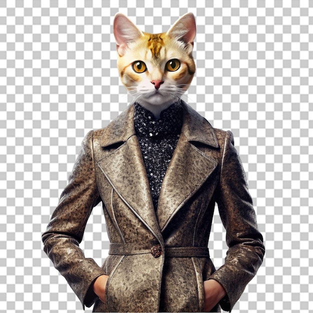 PSD portrait of cat dressed in suit with red tie on isolated background