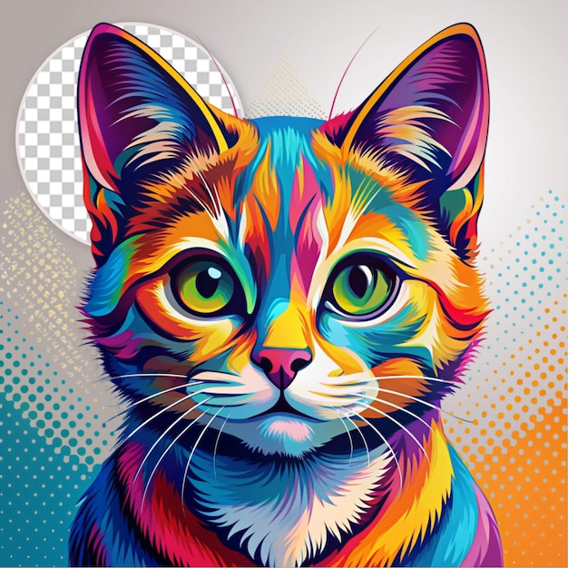 PSD a portrait of colorful cat on transparent background