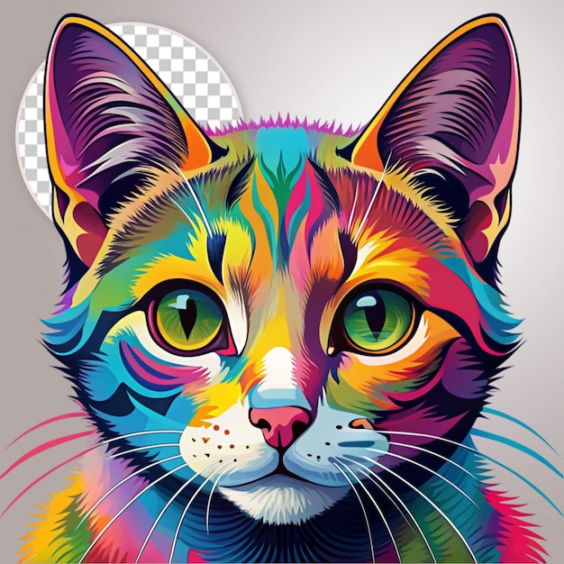 PSD a portrait of colorful cat on transparent background