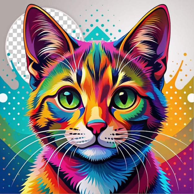 PSD a portrait of colorful cat on transparent background