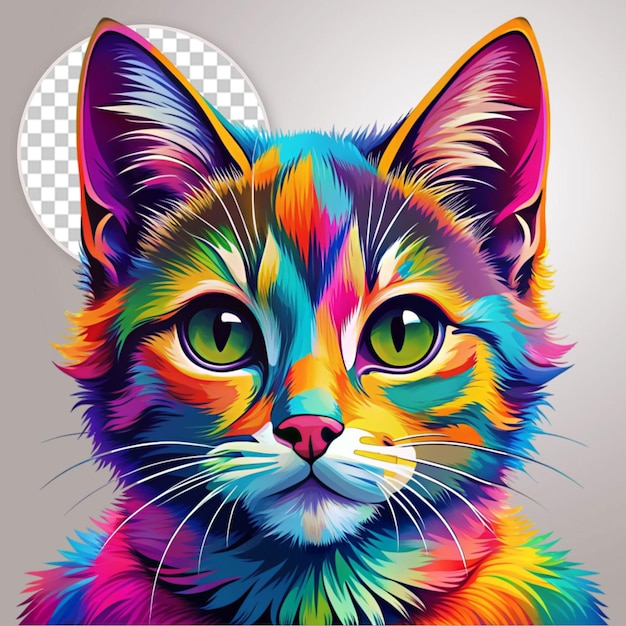 PSD a portrait of colorful cat on transparent background