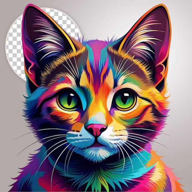 PSD a portrait of colorful cat on transparent background