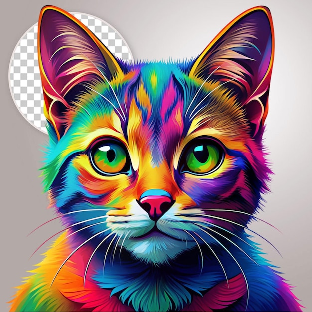 PSD a portrait of colorful cat on transparent background