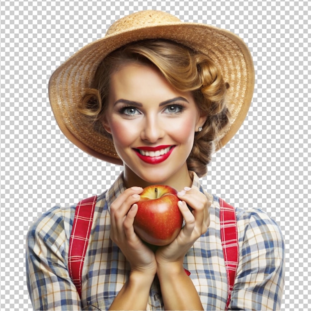 portrait of country woman with apple png