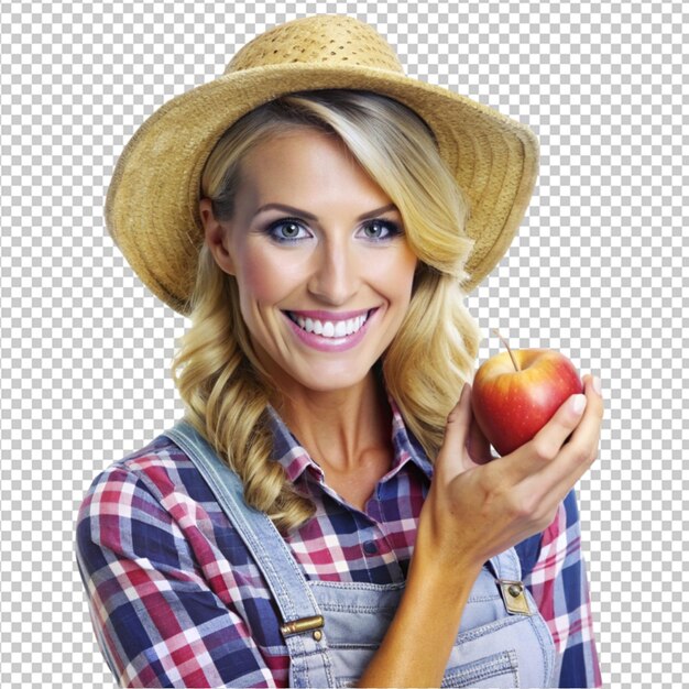 PSD portrait of country woman with apple png