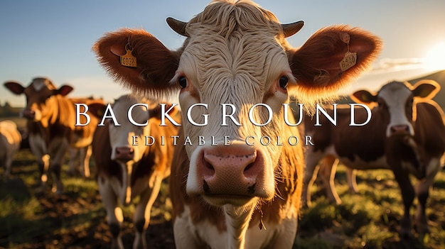 portrait of cows in the pasture at sunset