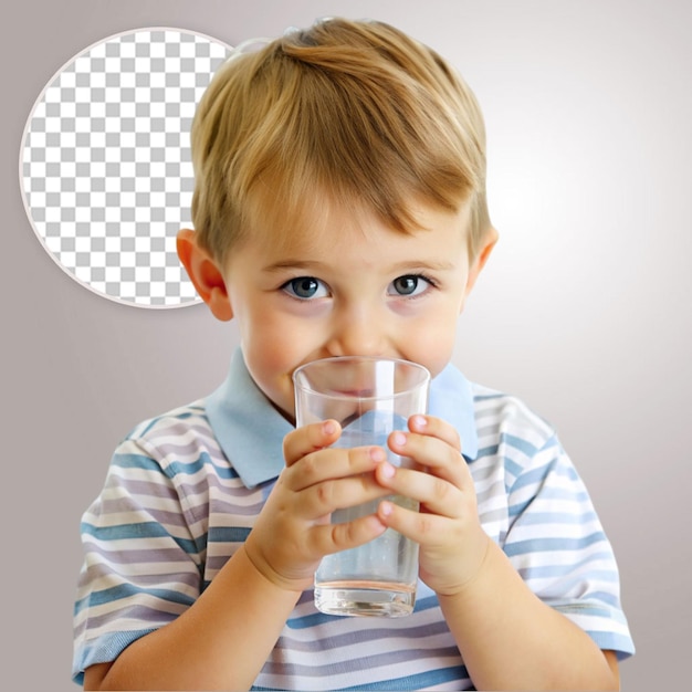 PSD portrait of cute boy drinking glass against transparent background