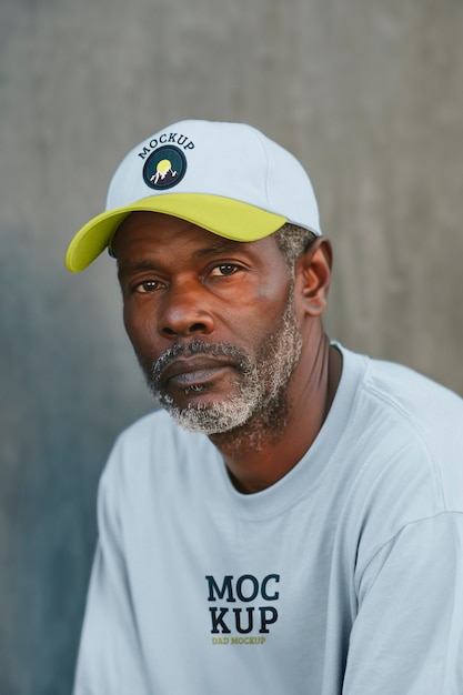 PSD portrait of dad wearing hat mockup