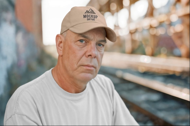 Portrait of dad wearing hat mockup