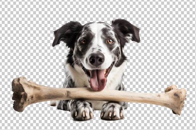 portrait of a dog with bone looking at the camera isolated on transparent background