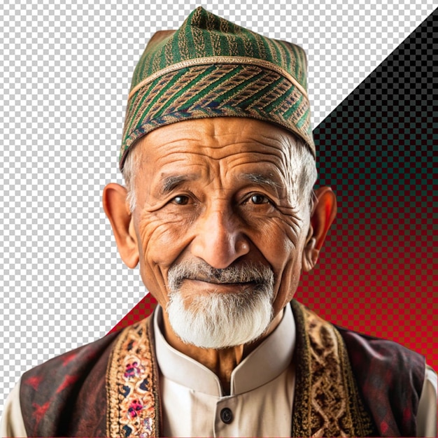 PSD portrait of a elderly man in traditional attire on transperent background